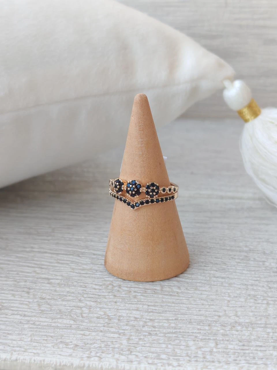 Gold Ring with Black Zircon Inlays – Gold Plated – photo 2